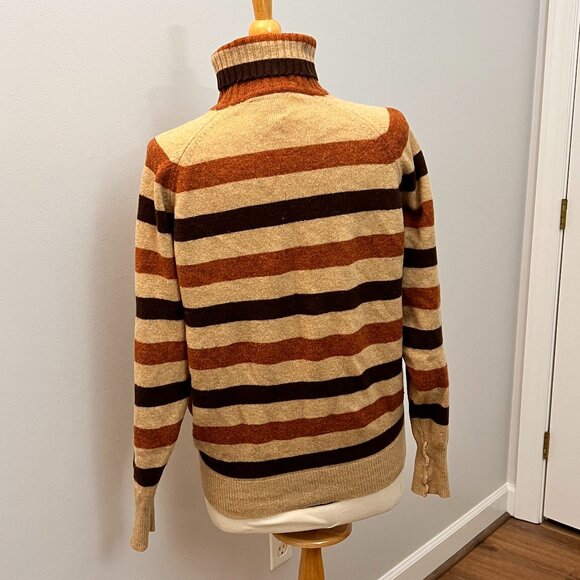 Vintage Thane 70s Brown Stripe Turtleneck Sweater 100% Lambswool Sz L - Picture 4 of 10
